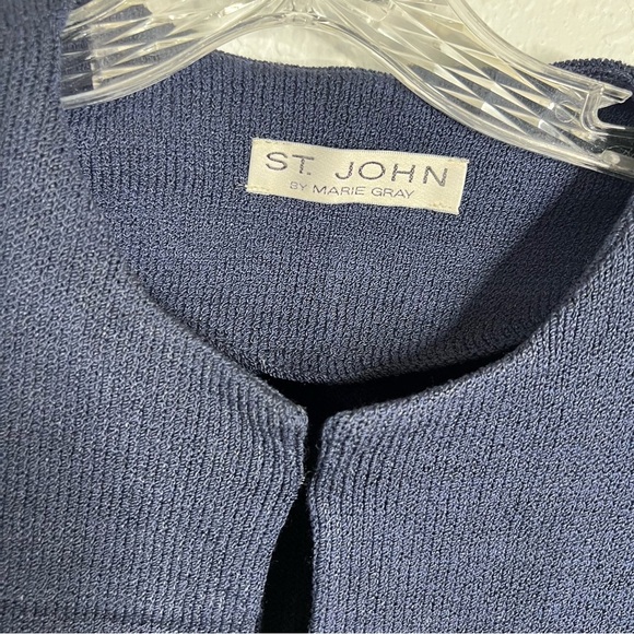 St. John Jacket Womens 10 Cardigan Open Front Santana Knit Navy Blue L - Picture 2 of 7